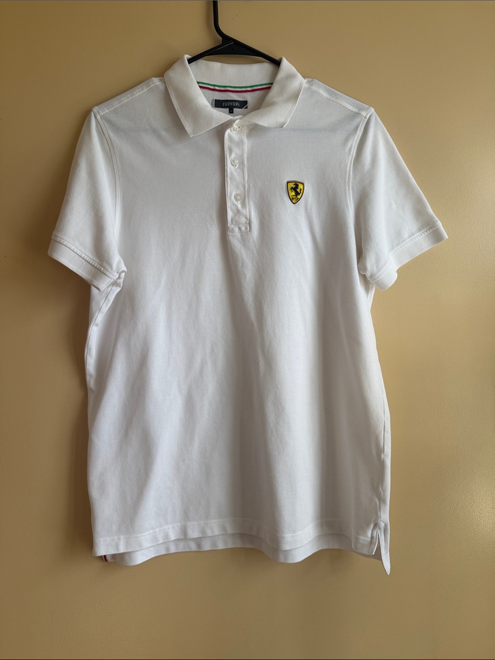 Ferrari White Short-Sleeve Polo with Shield Crest